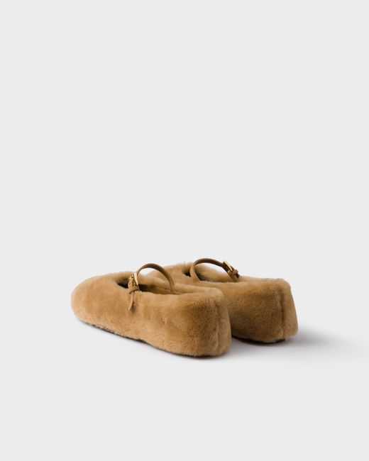 Prada Natural Shearling Ballerinas