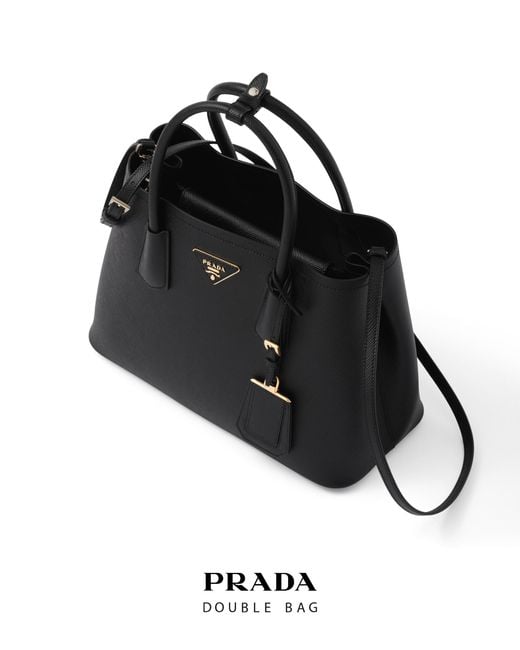 Prada Black Double Medium Saffiano Leather Bag