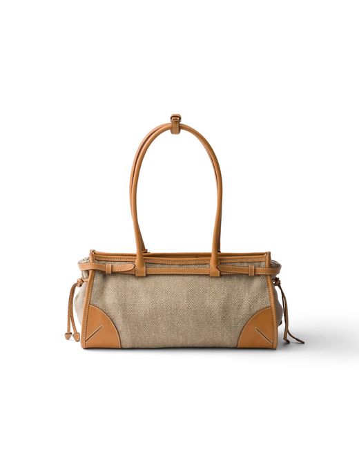 Prada White Bonnie Medium Linen And Leather Handbag