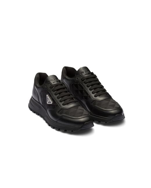Prada Black Re-Nylon Brand-Plaque Leather And Nylon High-Top Trainers for men