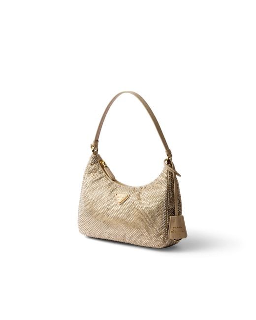 Prada White Re-Edition 2005 Mini Crystal-Studded Satin Bag