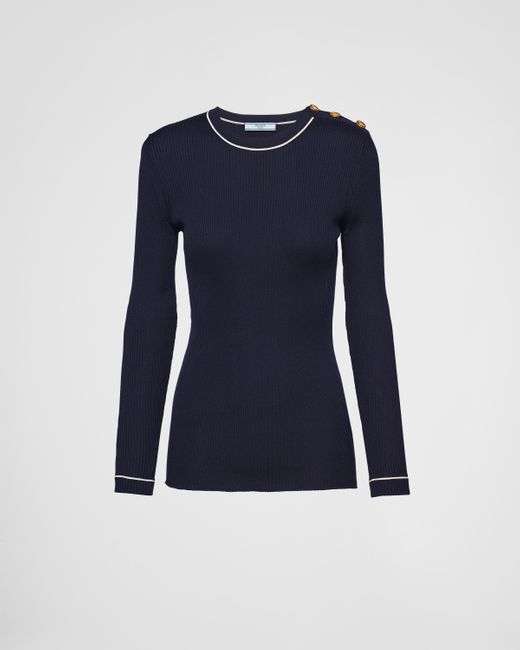 Prada Blue Silk Crew-neck Sweater