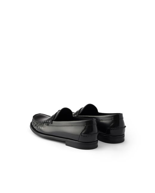 Prada Black Brushed Leather Loafers, Size 5 for men