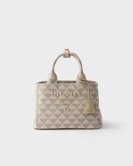 Prada Natural Small Embroidered Fabric Handbag