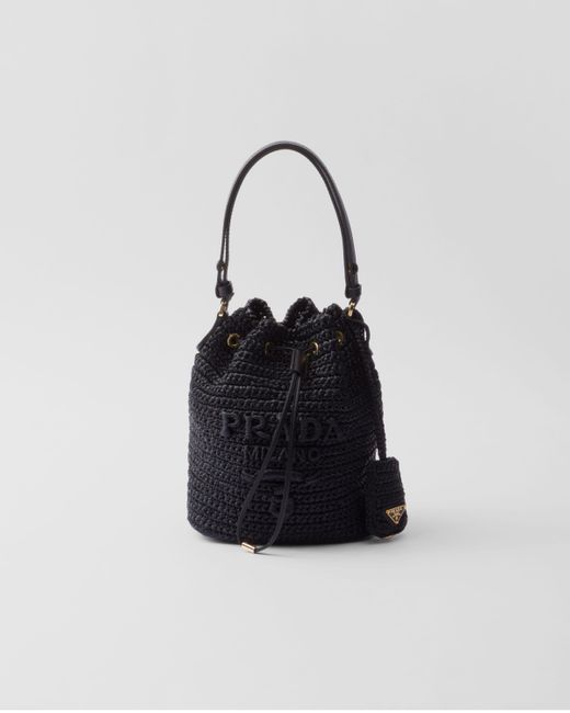 Prada White Mini Crochet And Leather Bucket Bag