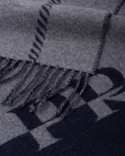 Prada Blue Small Wool Scarf With Jacquard Logo for men