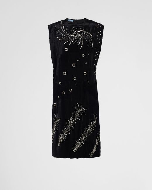 Prada Black Embroidered Velvet Dress