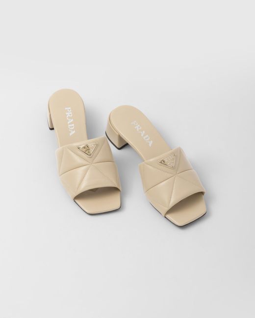 Prada White Quilted Nappa Leather Slides
