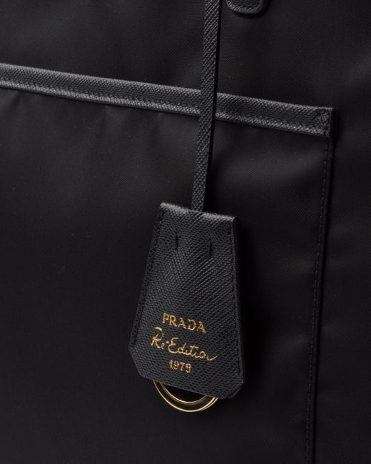 Prada Black Re-edition 1978 Large Re-nylon And Saffiano Leather Tote Bag