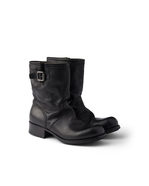 Prada Black Leather Mid-Calf Boots for men