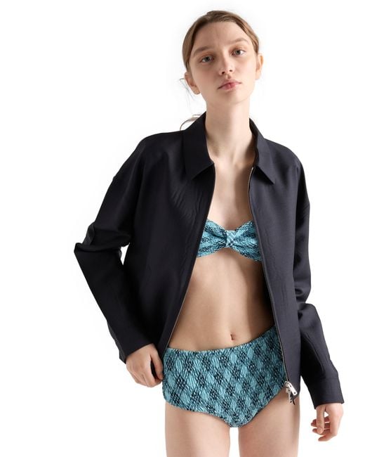 Prada Blue Checked Print Jersey Bikini Bottom