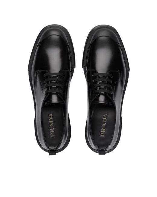 Prada Bright Calf Leather Derby Shoes in Black for Men - Lyst