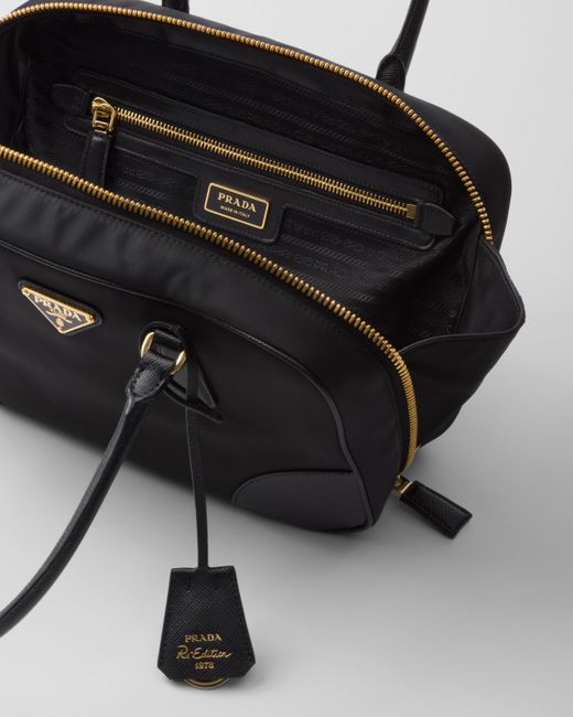 Prada Black Re-edition 1978 Medium Re-nylon And Saffiano Leather Two-handle Bag