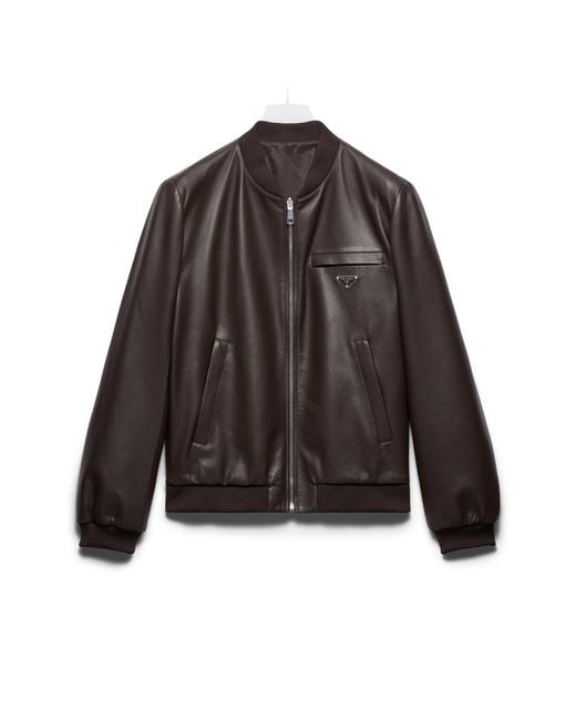 Prada Brown Reversible Nappa Leather Bomber Jacket for men