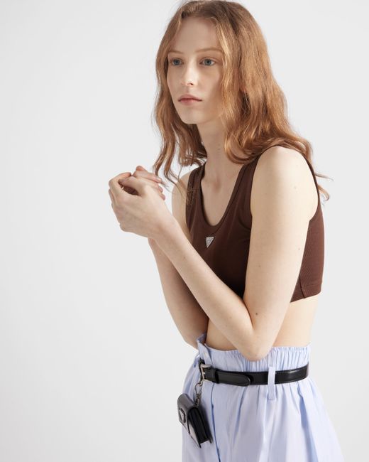 Prada Brown Ribbed Knit Crop Top