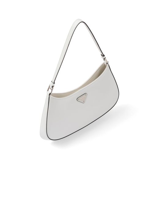 Prada White Cleo Brushed Leather Shoulder Bag