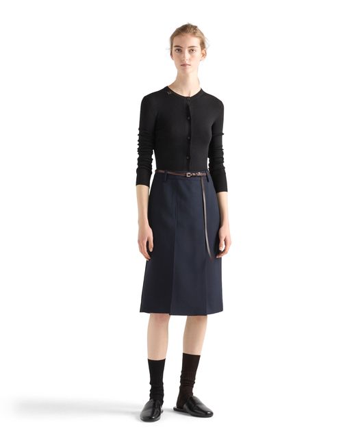 Prada Black Ribbed Knit Wool Cardigan