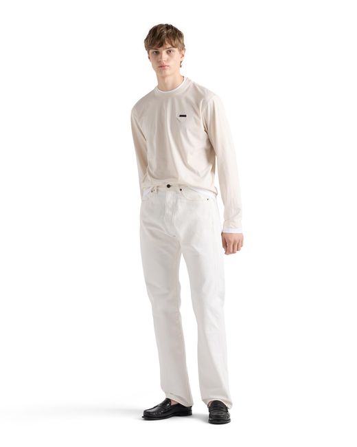 Prada White Long-Sleeved Cotton T-Shirt for men