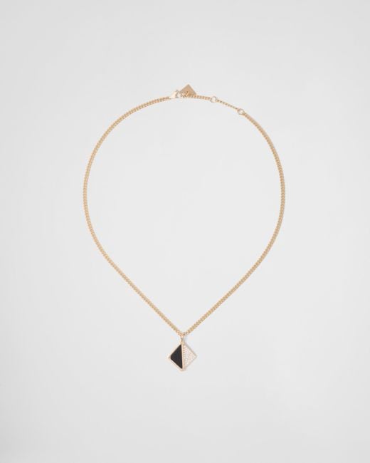 Prada White Eternal Gold Pendant Necklace In Yellow Gold With Diamonds And Onyx