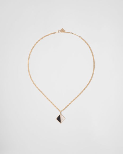 Prada White Eternal Gold Pendant Necklace In Yellow Gold With Diamonds And Onyx