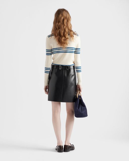 Pull À Col Roulé En Laine À Rayures Prada en coloris White