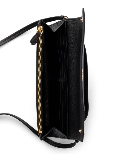 Prada Black Leather Wallet With Shoulder Strap