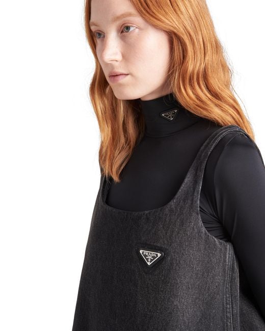 Prada Blue Logo-Plaque Turtleneck Jersey Jumper