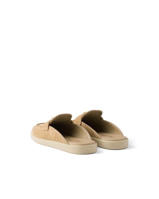 Prada White Suede Mules, Ecru