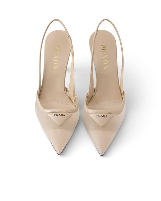 Prada White Mesh Fabric Slingback Pumps, Travertine Stone