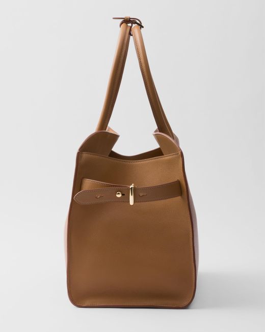 Prada Brown Large Leather Tote Bag With Buckles