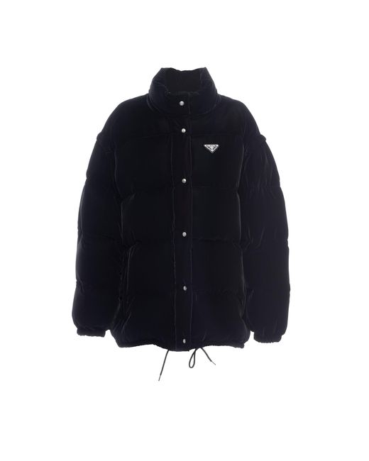 Prada Blue Convertible Velvet Down Jacket