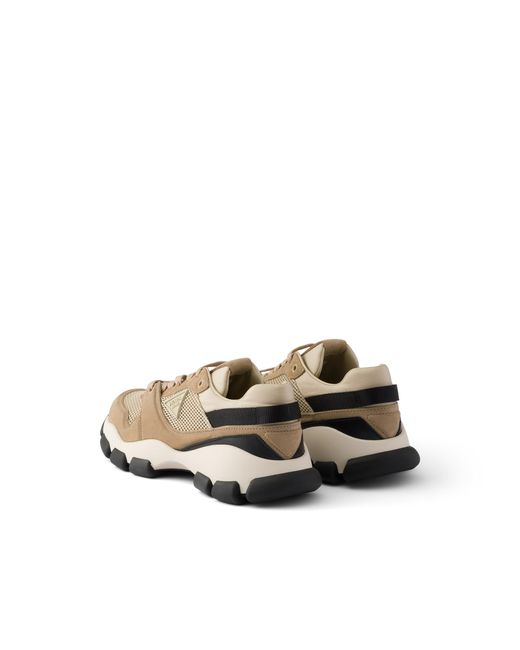 Prada Metallic Mesh Fabric And Suede Sneakers