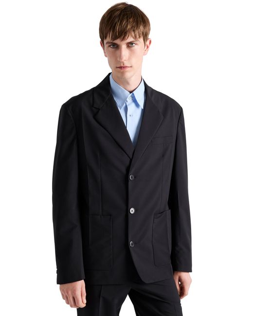 Prada Black Single-Breasted Wool Blend Jacket for men
