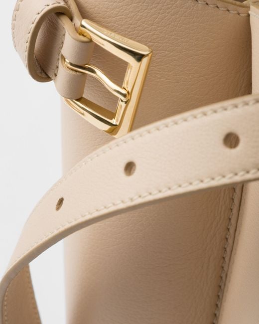Prada Natural Buckle Medium Leather Handbag With Double Belt