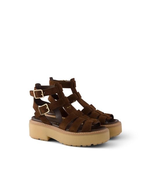 Prada Brown Suede Gladiator Sandals, Cocoa, Size 35