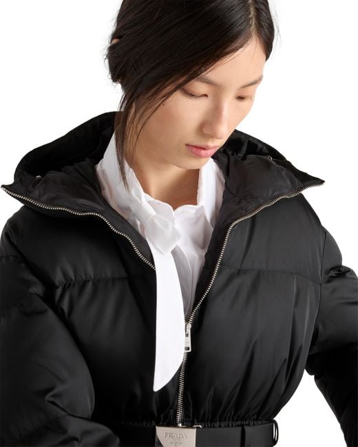 Chaqueta De Plumón Y Re-Nylon Con Capucha, Mujer, Talla Prada de color Black