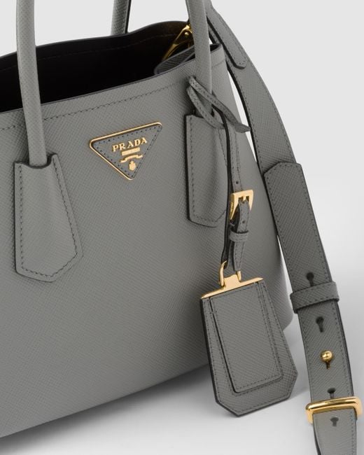 Prada Gray Double Saffiano Leather Mini Bag