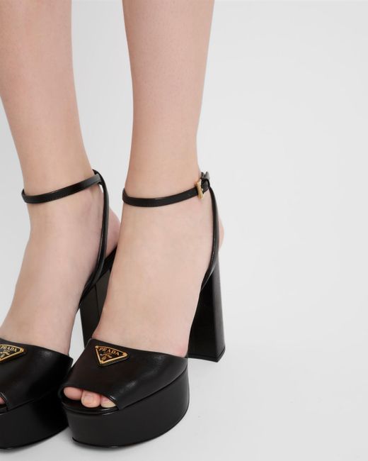 Prada Black 115Mm Leather Platform Sandals