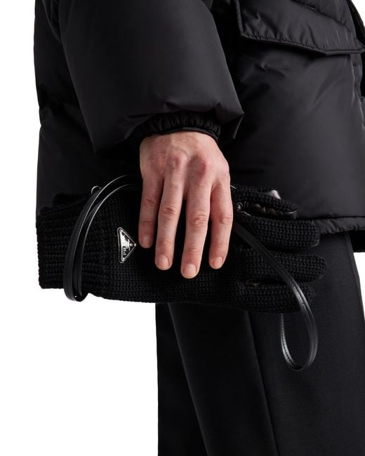 Prada Black Wool And Nappa Leather Gloves, Size 8 for men
