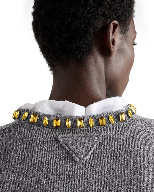 Prada Gray Wool And Cashmere Crew-Neck Sweater