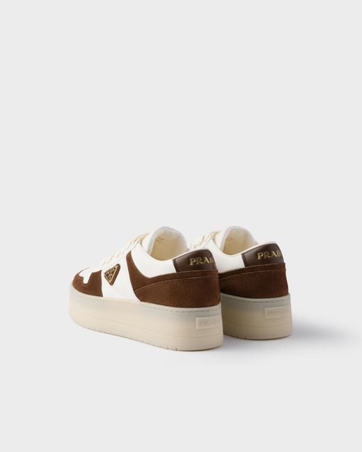 Prada White Downtown Bold Nappa Leather And Suede Sneakers