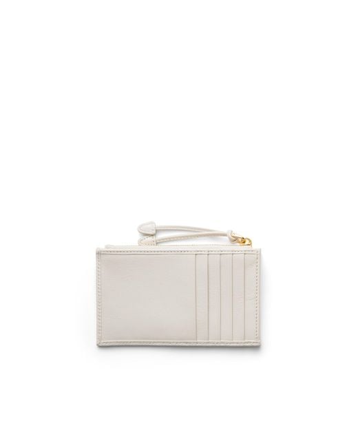 Prada White Leather Card Holder With Zipper