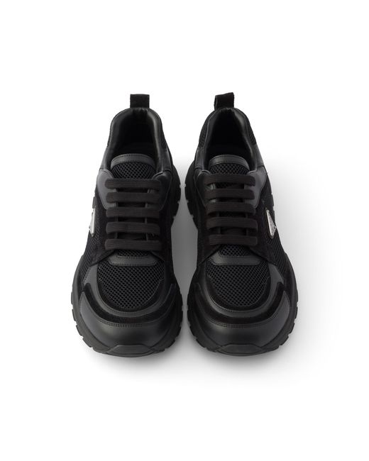 Prada Black Prax Leather And Fabric Sneakers, Size 5 for men