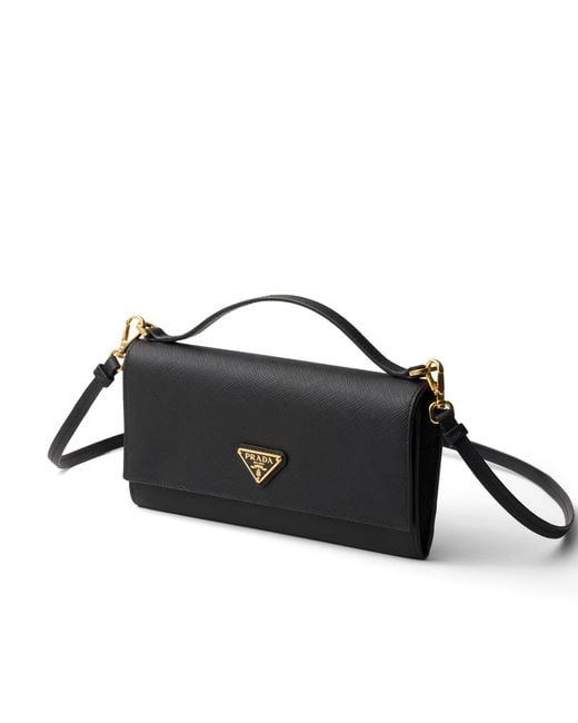 Prada Black Saffiano Leather Wallet With Shoulder Strap