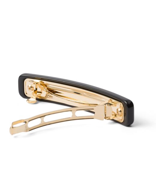 Prada White Hair Clip With Triangle Logo