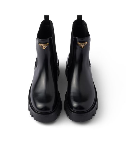 Prada Black Brushed Leather Booties