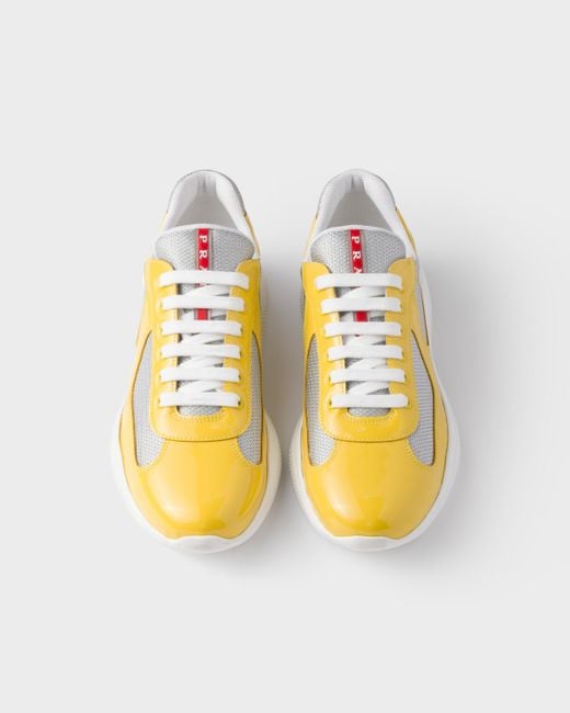 Prada Yellow Patent Leather And Technical Fabric America's Cup Sneakers for men