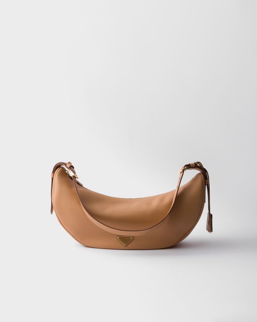 Prada Natural Demi-Lune Large Leather Shoulder Bag
