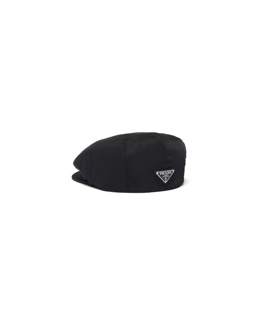 Prada Black Triangle-Plaque Re-Nylon Beret Hat for men