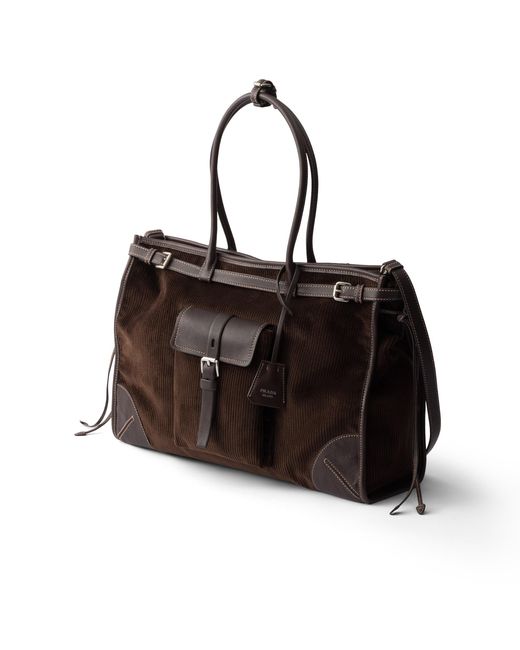 Prada Black Bonnie Extra Large Corduroy And Leather Handbag